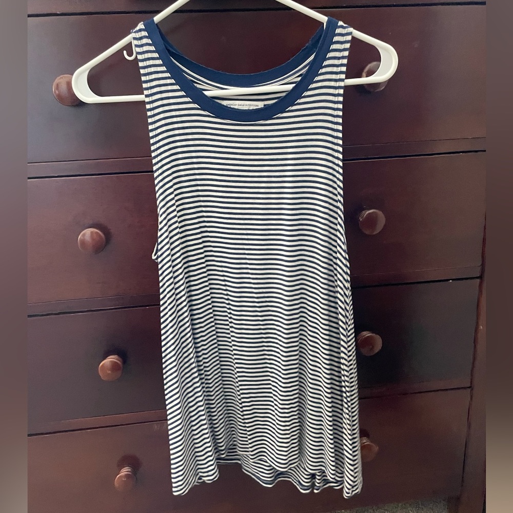 Blue and white stripped tank